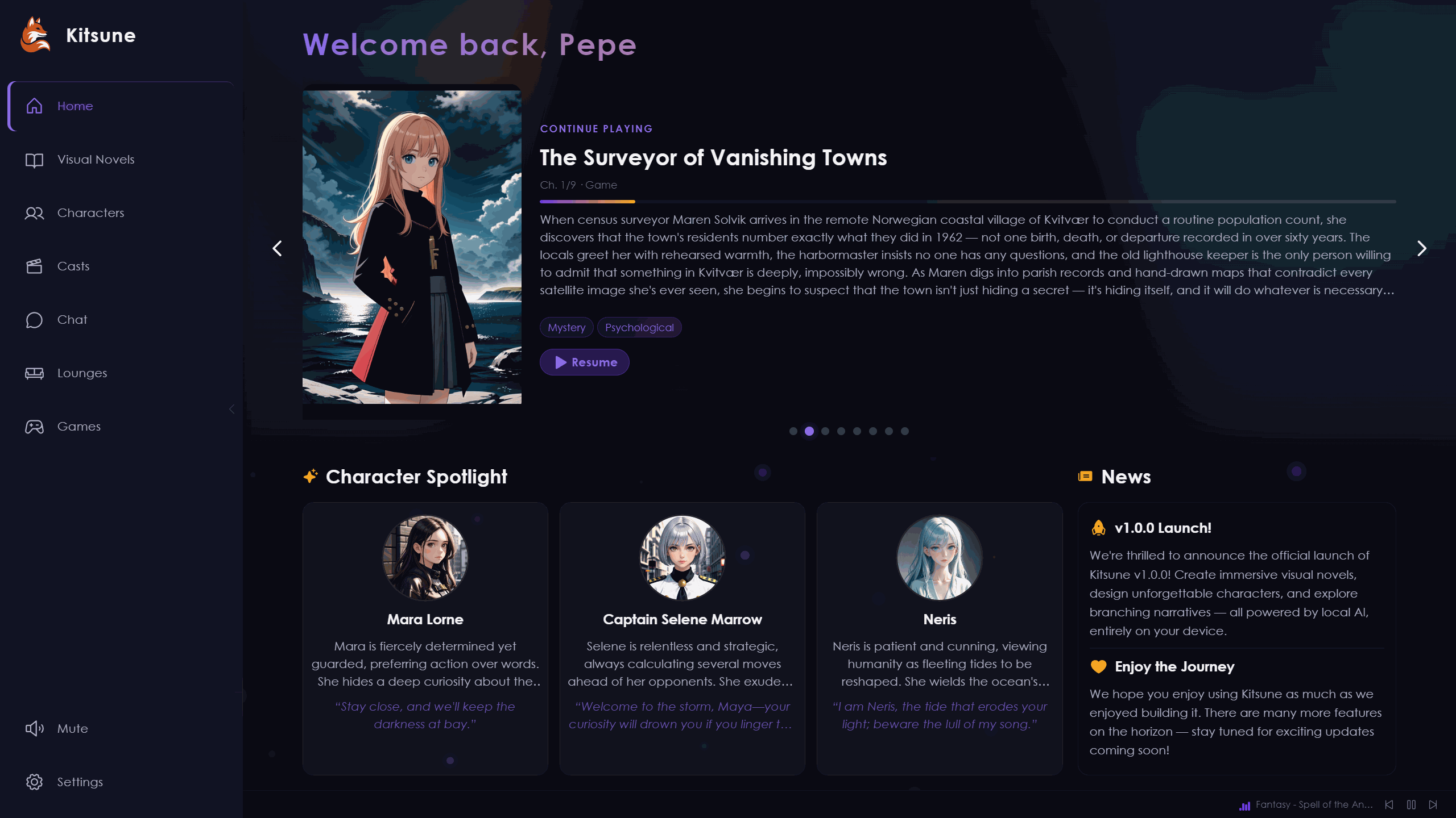 Kitsune app with voice playback